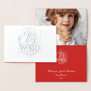 Joy to the World Classic Silver Foil Red Christmas Card