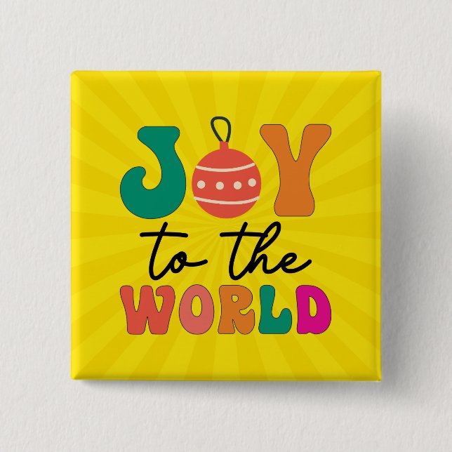 Joy To The World Colourful Christmas Typography 2 Inch Square Button (Front)