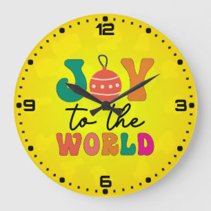 Joy To The World Colourful Christmas Typography Large Clock