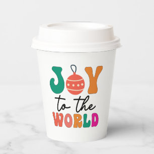 Joy To The World Colourful Christmas Typography Paper Cups
