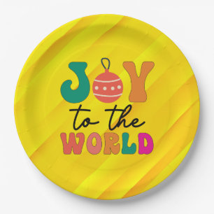 Joy To The World Colourful Christmas Typography Paper Plate