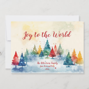 Joy to the World Colourful Pines Christmas Card 