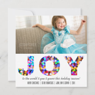Joy to the World Colourful Sparkly Holiday Photo Card