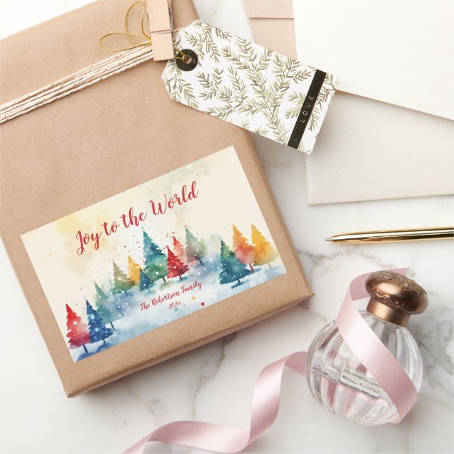 Joy to the World Colourful Trees Christmas Sticker (Gifting)