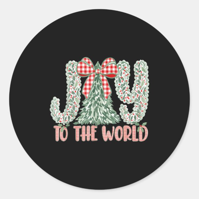 Joy To The World Coquette Bow Christmas Nativity C Classic Round Sticker (Front)