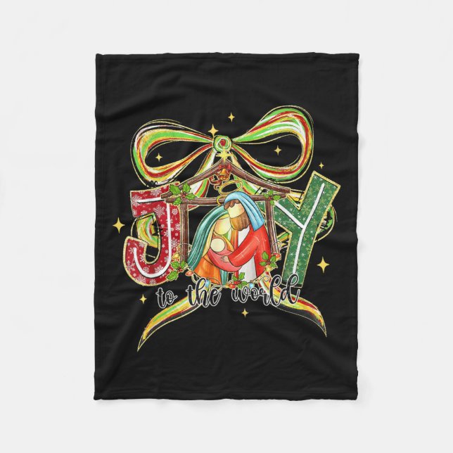 Joy To The World Coquette Bow Christmas Nativity C Fleece Blanket (Front)