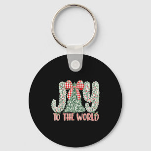 Joy To The World Coquette Bow Christmas Nativity C Keychain