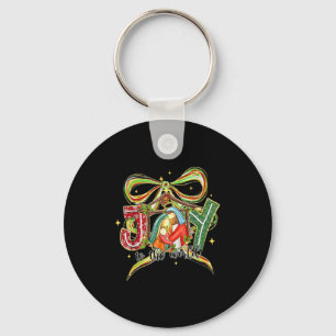 Joy To The World Coquette Bow Christmas Nativity C Keychain