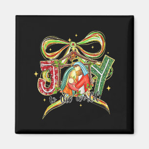 Joy To The World Coquette Bow Christmas Nativity C Magnet