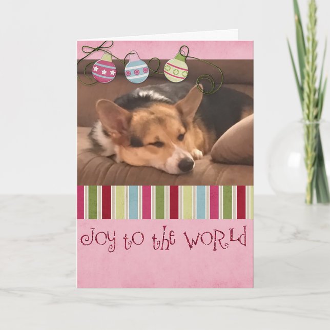 Joy to the World Corgi Holiday Card (Front)