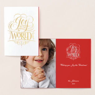 Joy to the World Customize Photo Christmas  Foil Card