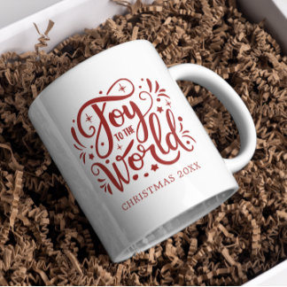 Joy to the World Elegant Red Script Christian Coffee Mug