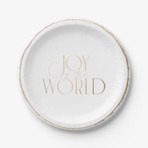 Joy to the World faux-gold deckle-edged Christmas Paper Plate