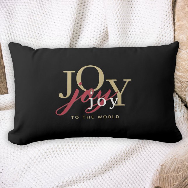 Joy to the World Festive Typography Black Lumbar Pillow (Creator Uploaded)