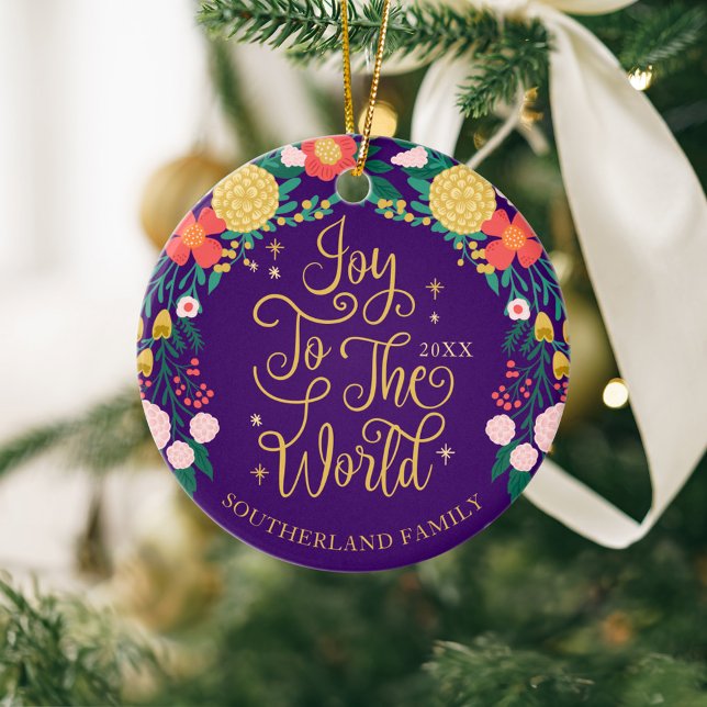Joy To The World Floral Garden Elegant Photo Frame Ceramic Ornament (Joy To The World Floral Garden Elegant Photo Frame Ceramic Ornament)