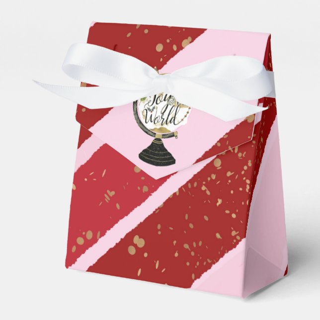 Joy to the World Global Holiday Pink & Red Party Favor Box (Front Side)