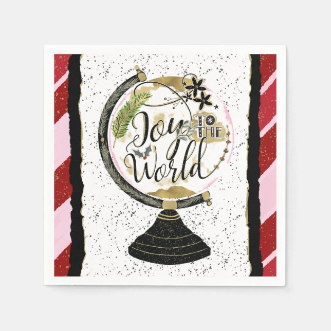 Joy to the World Global Holiday Pink & Red Party Napkin (Front)