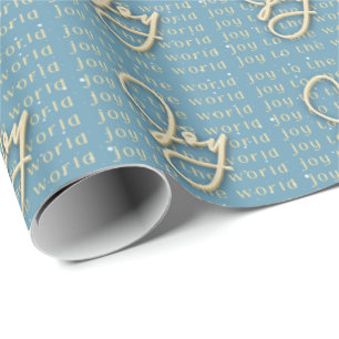 Joy to the World - Gold and Blue Wrapping Paper