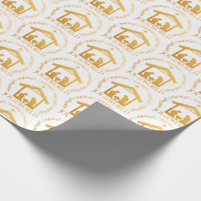 Joy to the World Gold Christmas Wrapping Paper (Corner)