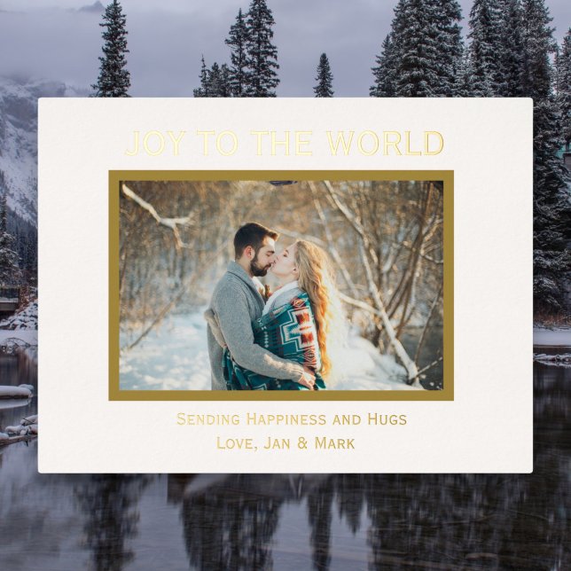 Joy to the World Gold Foil Photo PostCard (Creator Uploaded)