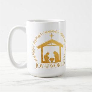 Joy to the World Gold Nativity Christmas Coffee Mug