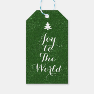 Joy to The World Green Glitter Gift Tags