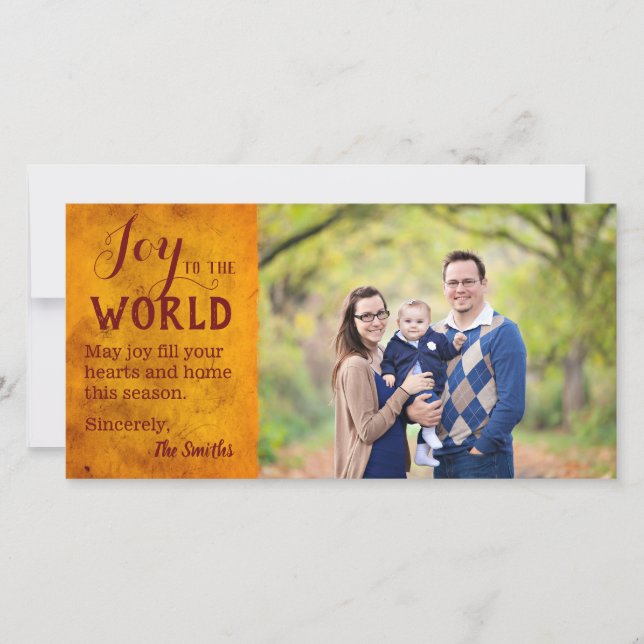 Joy to the World Holiday Crimson & Gold Card (Front)