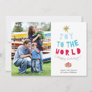 Joy to the World - Holiday Photo Card - gold stars