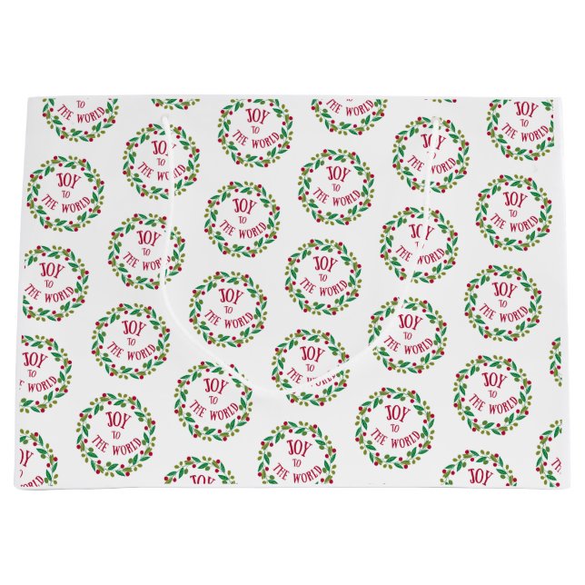 Joy to the World Holiday Wreath Large Gift Bag (Front)