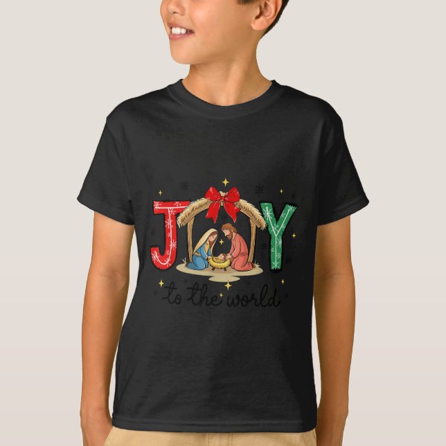 Joy To The World Jesus Christian Nativity Scence C T-Shirt (Front)