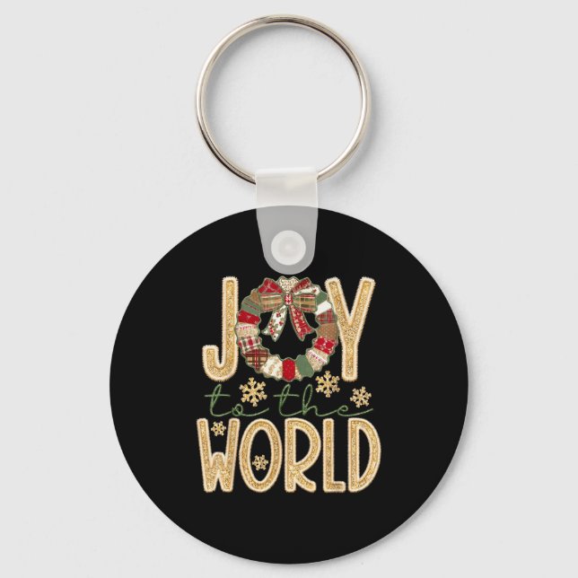 Joy To The World Jesus Christian Snowflake Christm Keychain (Front)