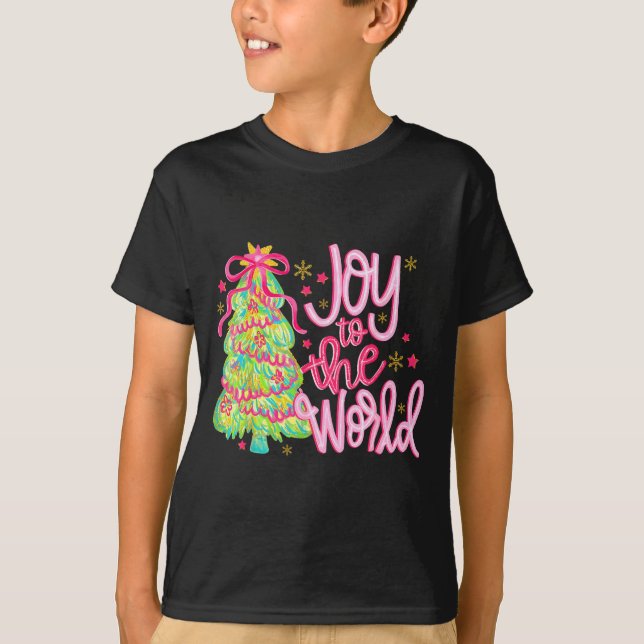 Joy To The World Jesus Christian Xmas Tree Holiday T-Shirt (Front)