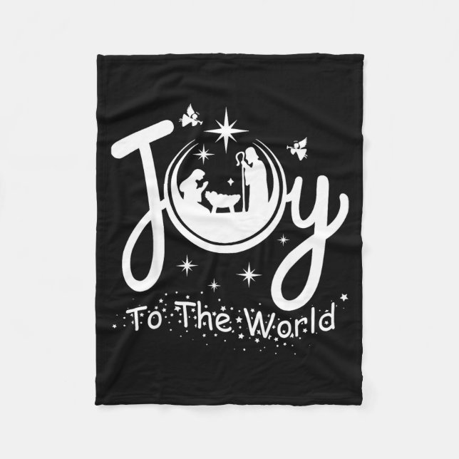Joy To The World Jesus Christmas Nativity Scene Fa Fleece Blanket (Front)