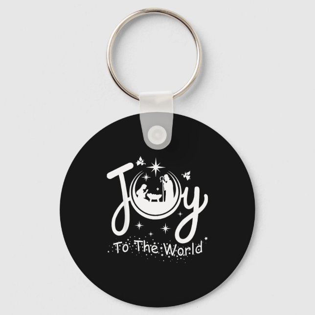 Joy To The World Jesus Christmas Nativity Scene Fa Keychain (Front)