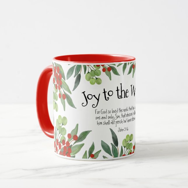 Joy to the World John 3:16 Red Faith Christmas  Mug (Front Left)