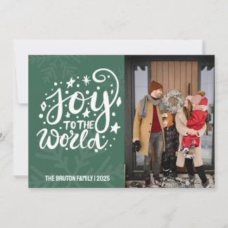 Joy to the World Large Photo Green Christmas Holiday Card