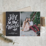 Joy To The World Lettering Chalkboard Photo Holiday Card<br><div class="desc">Joy to the world,  the Lord is come! Customizable religious Christmas photo card featuring hand lettering,  sparkles and foliage with a faux chalkboard background. Personalize by adding names,  photos,  addresses and messages. Send Christmas wishes and greetings to family and friends with this rustic chalkboard Christmas flat card.</div>