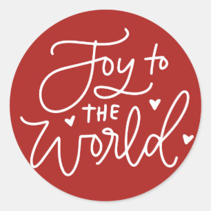 Joy To The World Lettering Red Christmas Classic Round Sticker