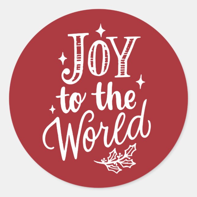 Joy to the World Lettering Red Christmas Classic Round Sticker (Front)