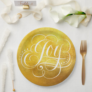 Joy to the World Luxury Christmas - Faux Gold Foil Paper Plate