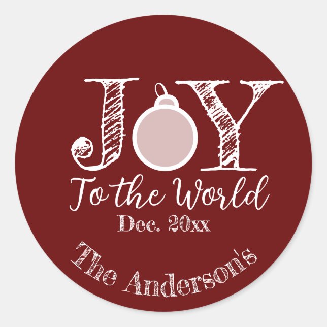 Joy to the World Maroon Ceramic Stickers (Front)