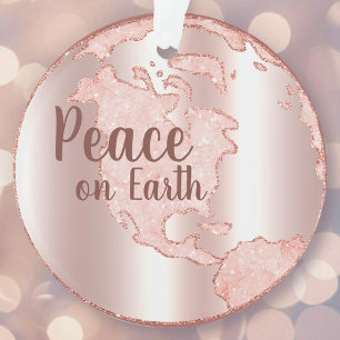 Joy To The World Metallic Blush Pink Christmas Ornament