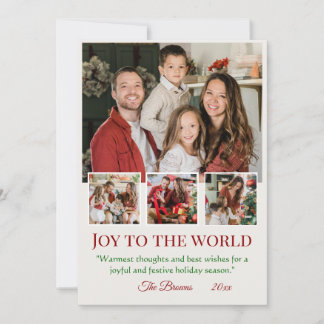 Joy to the world modern 4 family photo cute simple holiday card