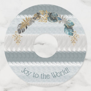 Joy to the World  Modern Blue Foliage Christmas Wine Glass Tag