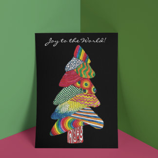 Joy to the World Modern Christmas Tree Foil Holiday Card