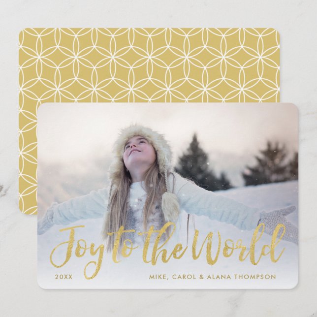 Joy To The World | Modern Gold 1 Photo Holiday Card (Front/Back)
