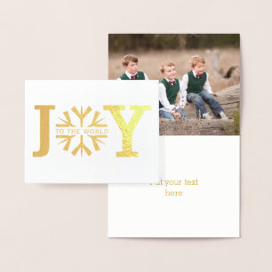 Joy to the world modern snowflake Christmas gold Foil Card
