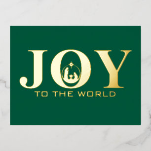 Joy to the World Nativity Gold Foil Christmas Holiday Postcard