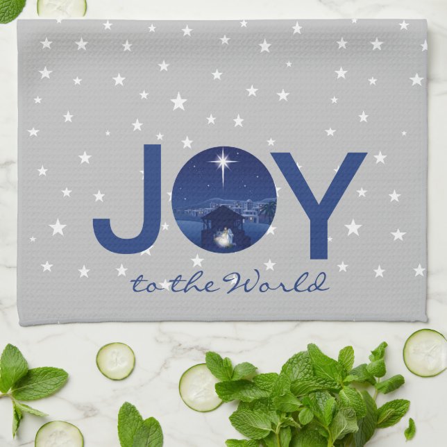 Joy to the World nativity  Kitchen Towel (Folded)
