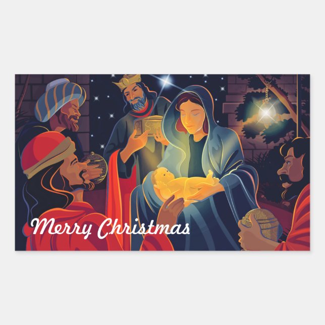 Joy to The World. Nativity Scene Christmas  Sticker (Front)